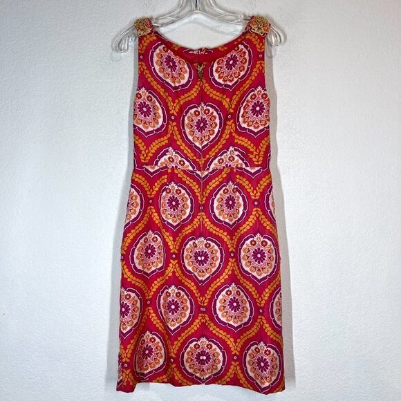 Kay Unger Silk Cocktail Dress Pink Orange Gold Mod Retro 6 - Picture 3 of 12